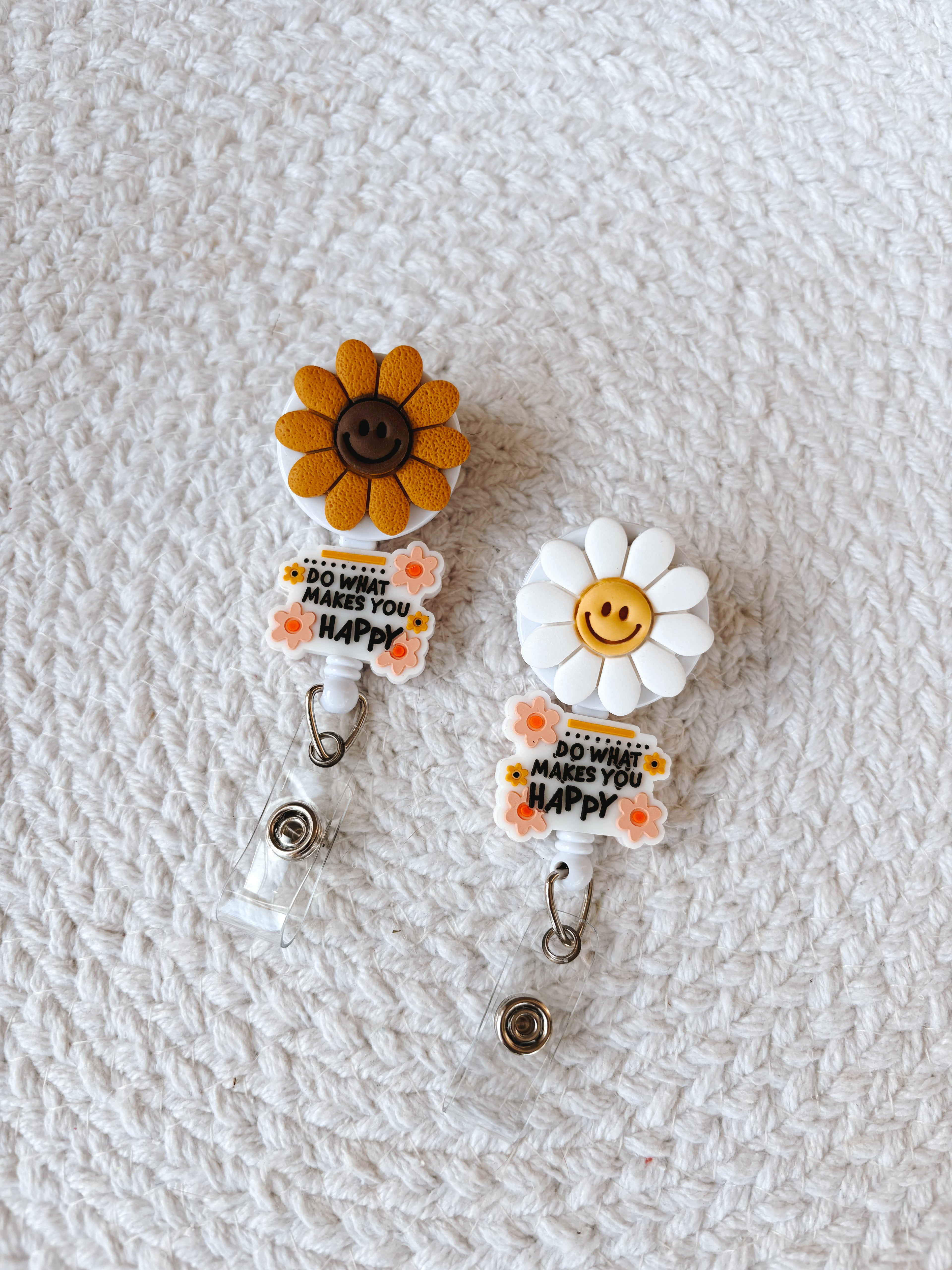 Smiley Flower Badge Reel