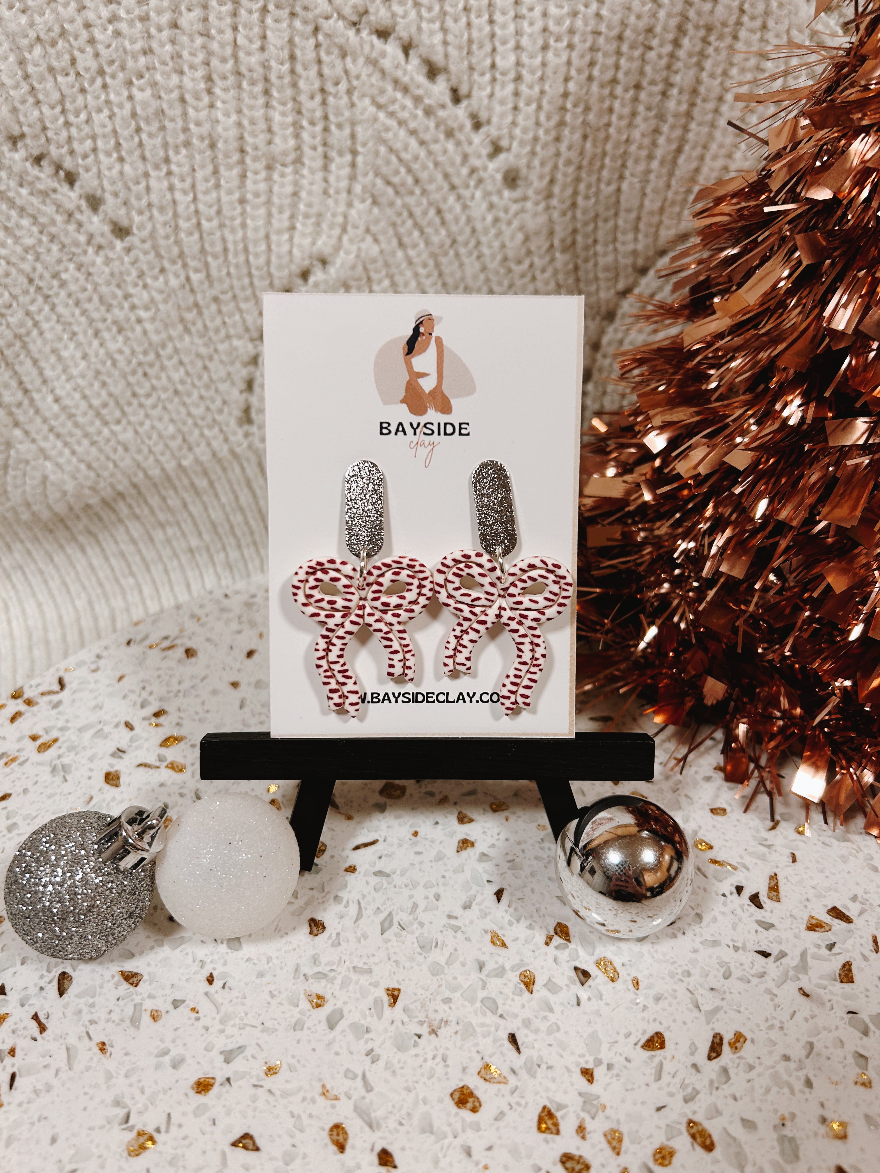 Red & White Bow Dangles